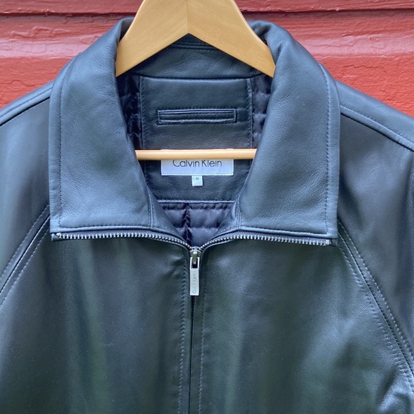 Calvin Klein Black Leather Jacket Fleece & Quilted Lining Men's Size M - Picture 2 of 15